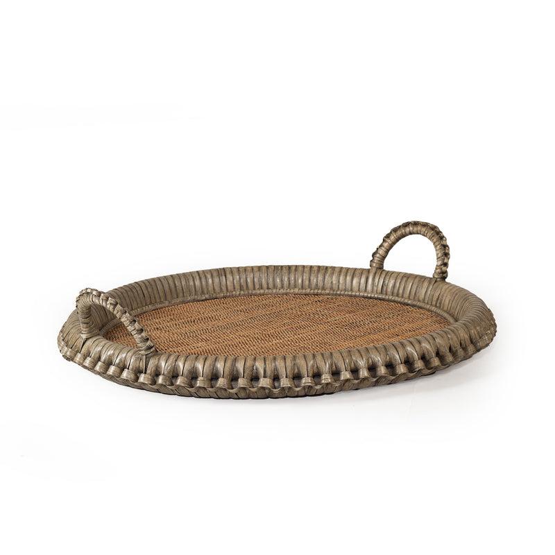 Mila Braided Round Tray - Grey